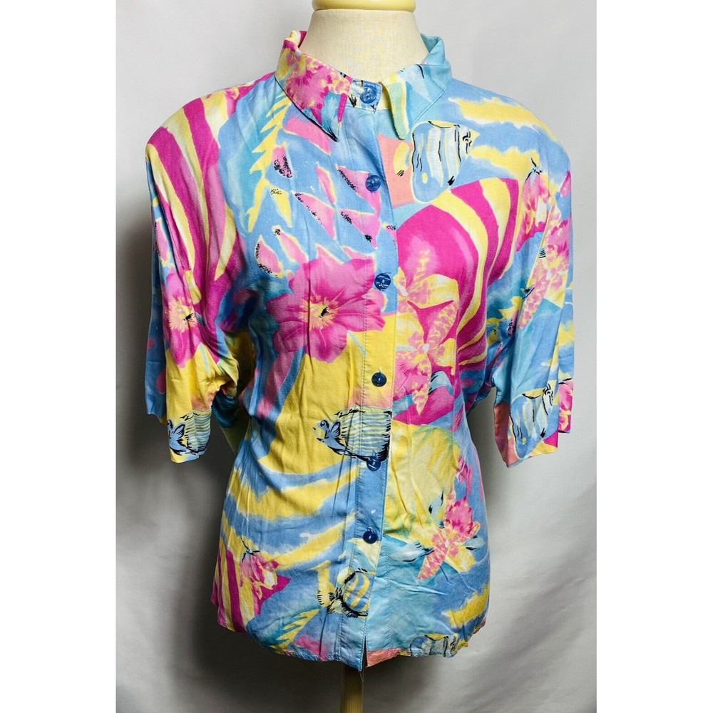 Vintage Sea Suns Shirt Womens Multi-Color Floral Button Up Size XL